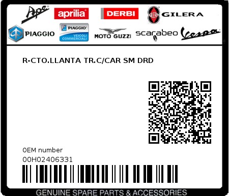 Product image: Piaggio - 00H02406331 - R-CTO.LLANTA TR.C/CAR SM DRD  0