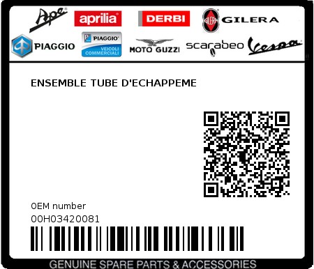 Product image: Piaggio - 00H03420081 - ENSEMBLE TUBE D'ECHAPPEME  0