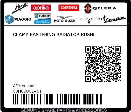 Product image: Piaggio - 00H03801461 - CLAMP FASTERING RADIATOR BUSHI  0