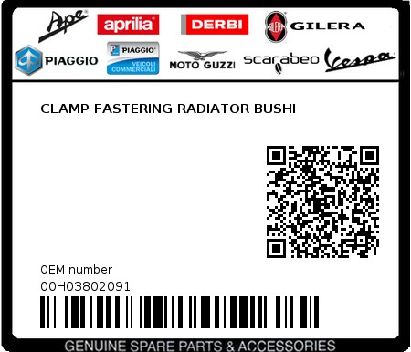 Product image: Piaggio - 00H03802091 - CLAMP FASTERING RADIATOR BUSHI  0
