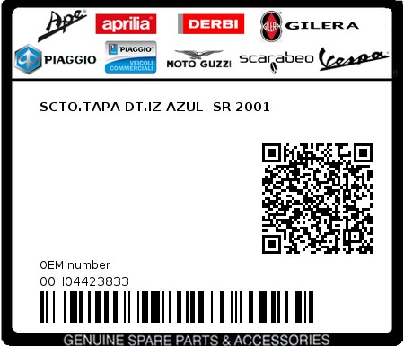 Product image: Piaggio - 00H04423833 - SCTO.TAPA DT.IZ AZUL  SR 2001  0