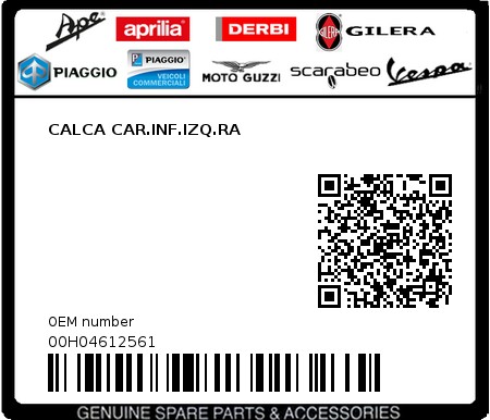 Product image: Piaggio - 00H04612561 - CALCA CAR.INF.IZQ.RA  0