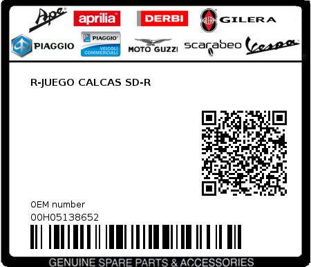 Product image: Piaggio - 00H05138652 - R-JUEGO CALCAS SD-R  0