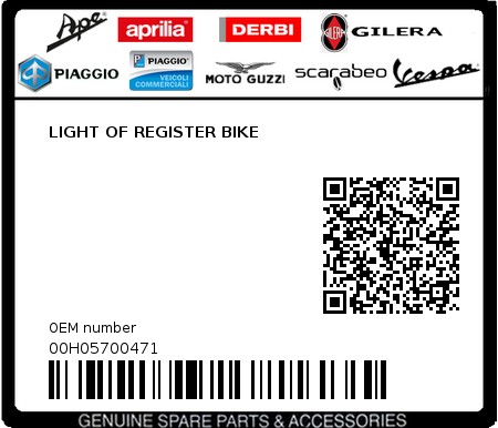 Product image: Piaggio - 00H05700471 - LIGHT OF REGISTER BIKE  0
