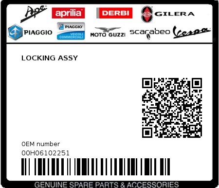 Product image: Piaggio - 00H06102251 - LOCKING ASSY  0