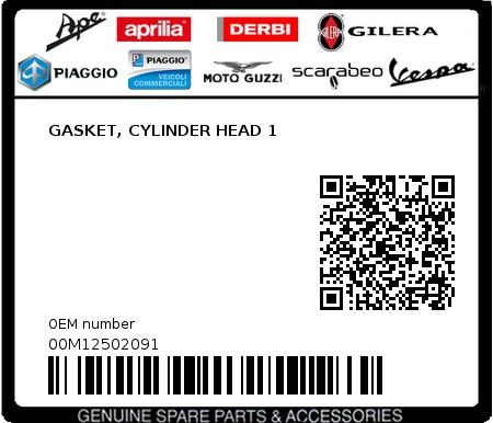 Product image: Piaggio - 00M12502091 - GASKET, CYLINDER HEAD 1  0