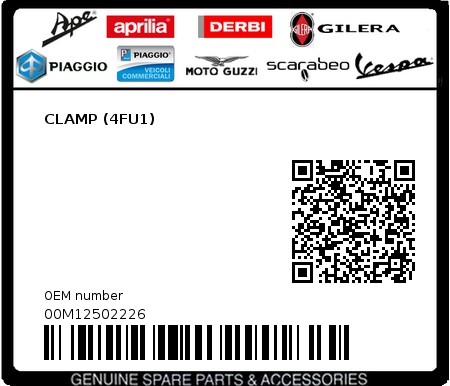 Product image: Piaggio - 00M12502226 - CLAMP (4FU1)  0