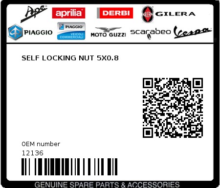 Product image: Piaggio - 12136 - SELF LOCKING NUT 5X0.8  0