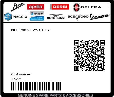 Product image: Piaggio - 15229 - NUT M8X1.25 CH17  0