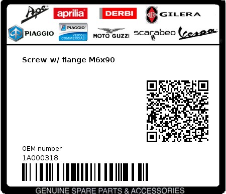 Product image: Piaggio - 1A000318 - Screw w/ flange M6x90  0