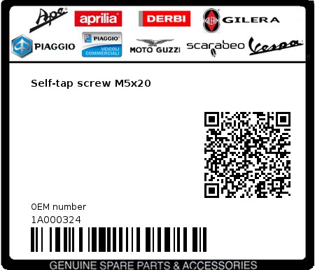 Product image: Piaggio - 1A000324 - Self-tap screw M5x20  0