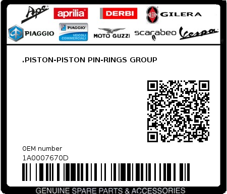Product image: Piaggio - 1A0007670D - .PISTON-PISTON PIN-RINGS GROUP  0