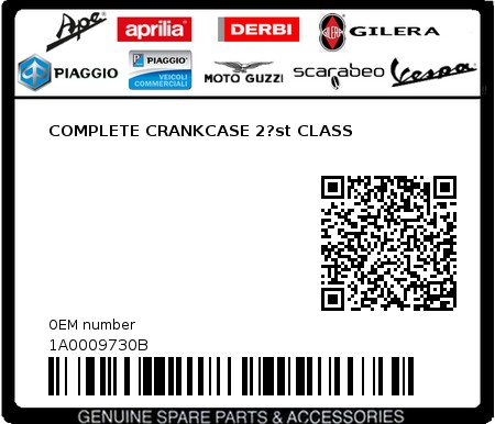 Product image: Piaggio - 1A0009730B - COMPLETE CRANKCASE 2?st CLASS  0