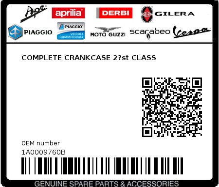 Product image: Piaggio - 1A0009760B - COMPLETE CRANKCASE 2?st CLASS  0