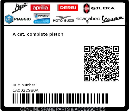 Product image: Piaggio - 1A0022980A - A cat. complete piston  0