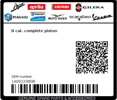 Product image: Piaggio - 1A0022980B - B cat. complete piston  0