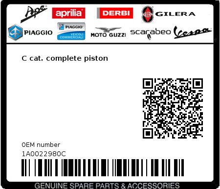 Product image: Piaggio - 1A0022980C - C cat. complete piston  0