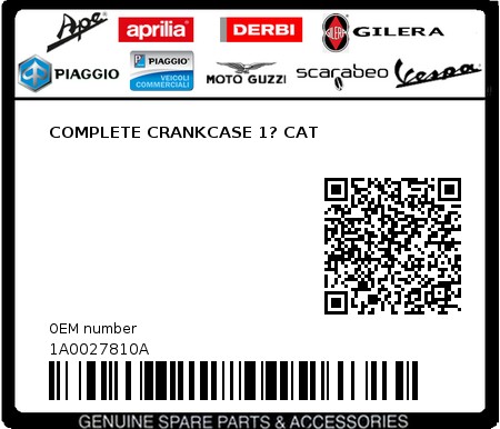 Product image: Piaggio - 1A0027810A - COMPLETE CRANKCASE 1? CAT  0