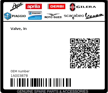 Product image: Piaggio - 1A003878 - Valve, in  0