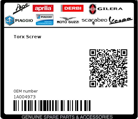Product image: Piaggio - 1A004973 - Torx Screw  0