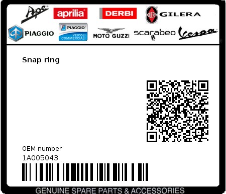 Product image: Piaggio - 1A005043 - Snap ring  0