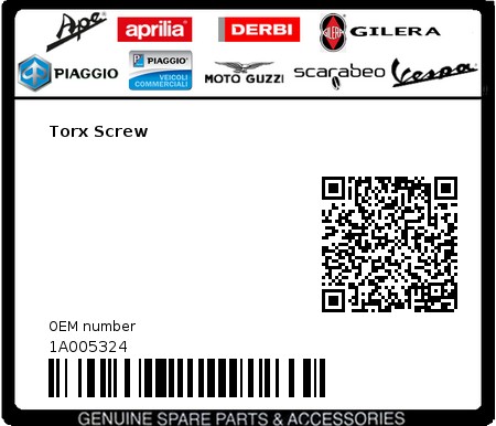 Product image: Piaggio - 1A005324 - Torx Screw  0