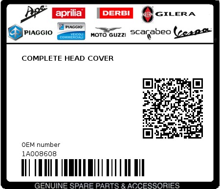 Product image: Piaggio - 1A008608 - COMPLETE HEAD COVER  0