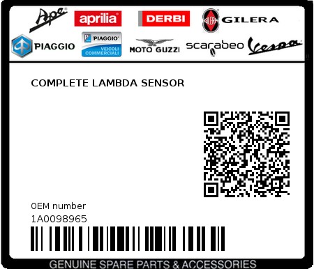 Product image: Piaggio - 1A0098965 - COMPLETE LAMBDA SENSOR  0