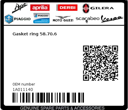 Product image: Piaggio - 1A011140 - Gasket ring 58.70.6  0