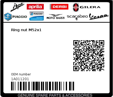 Product image: Piaggio - 1A011201 - Ring nut M52x1  0