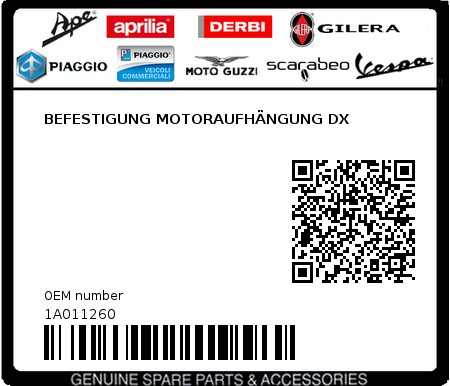 Product image: Piaggio - 1A011260 - BEFESTIGUNG MOTORAUFHÄNGUNG DX  0