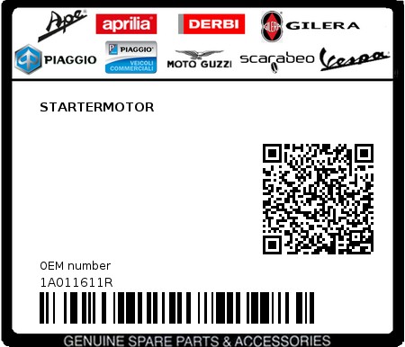 Product image: Piaggio - 1A011611R - STARTERMOTOR  0