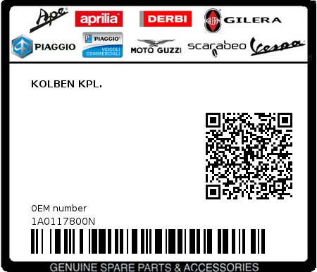 Product image: Piaggio - 1A0117800N - KOLBEN KPL.  0