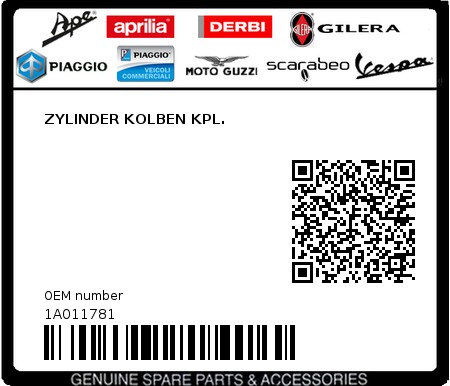 Product image: Piaggio - 1A011781 - ZYLINDER KOLBEN KPL.  0