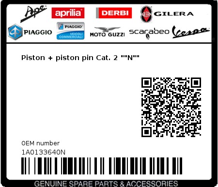 Product image: Piaggio - 1A0133640N - Piston + piston pin Cat. 2 ""N""  0