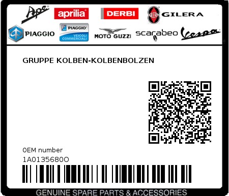 Product image: Piaggio - 1A0135680O - GRUPPE KOLBEN-KOLBENBOLZEN  0
