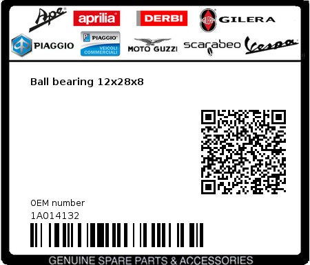 Product image: Piaggio - 1A014132 - Ball bearing 12x28x8  0