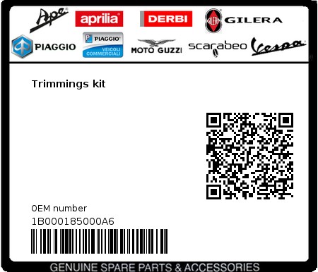 Product image: Piaggio - 1B000185000A6 - Trimmings kit  0