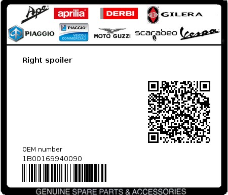Product image: Piaggio - 1B00169940090 - Right spoiler  0