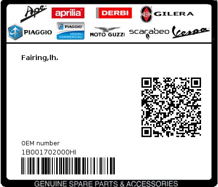 Product image: Piaggio - 1B001702000HI - Fairing,lh.  0