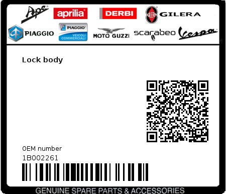 Product image: Piaggio - 1B002261 - Lock body  0