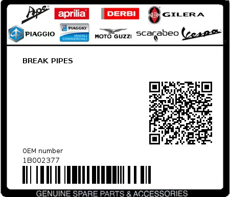 Product image: Piaggio - 1B002377 - BREAK PIPES  0