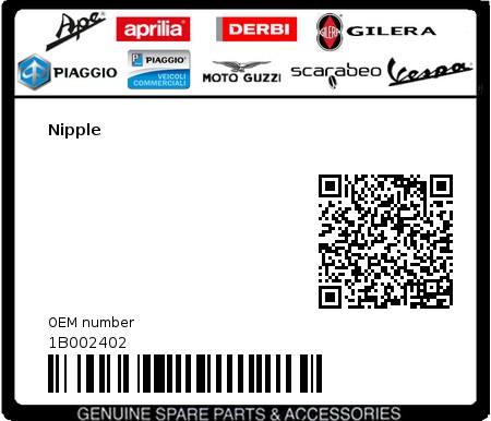 Product image: Piaggio - 1B002402 - Nipple  0
