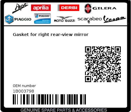 Product image: Piaggio - 1B003798 - Gasket for right rear-view mirror  0