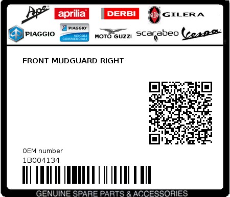 Product image: Piaggio - 1B004134 - FRONT MUDGUARD RIGHT  0