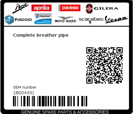 Product image: Piaggio - 1B004331 - Complete breather pipe  0