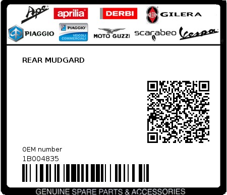 Product image: Piaggio - 1B004835 - REAR MUDGARD  0