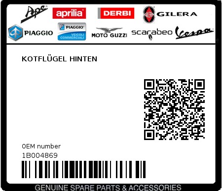 Product image: Piaggio - 1B004869 - KOTFLÜGEL HINTEN  0