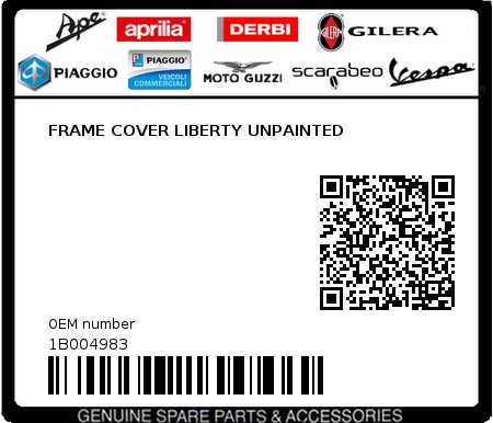 Product image: Piaggio - 1B004983 - FRAME COVER LIBERTY UNPAINTED  0
