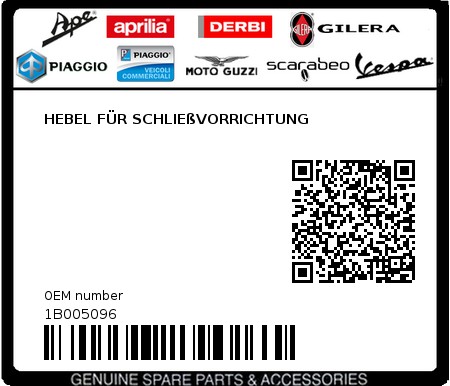 Product image: Piaggio - 1B005096 - HEBEL FÜR SCHLIEßVORRICHTUNG  0